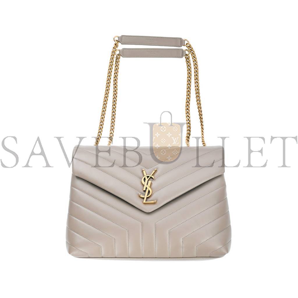 YSL SAINT LAURENT LOULOU GREYISH BROWN MEDIUM SHOULDER BAG IN QUILTED LEATHER 392288 (32*22*12cm)